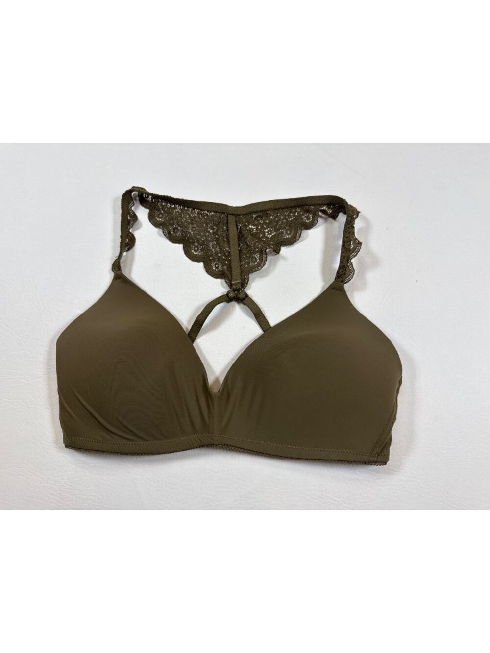 Aerie Lace & Nylon Olive Bra Padded 34D Adjustable lace racerback (PP674)